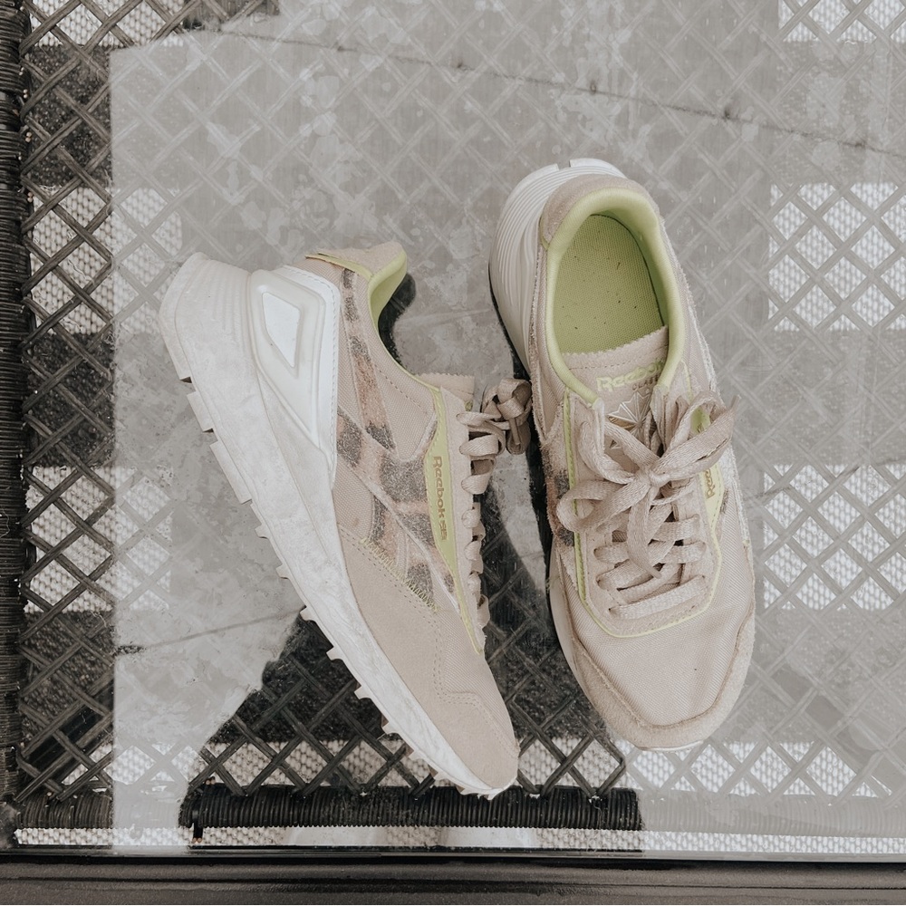 Reebok Classic Leather Legacy AZ Sneaker subtle leopard print and lime green